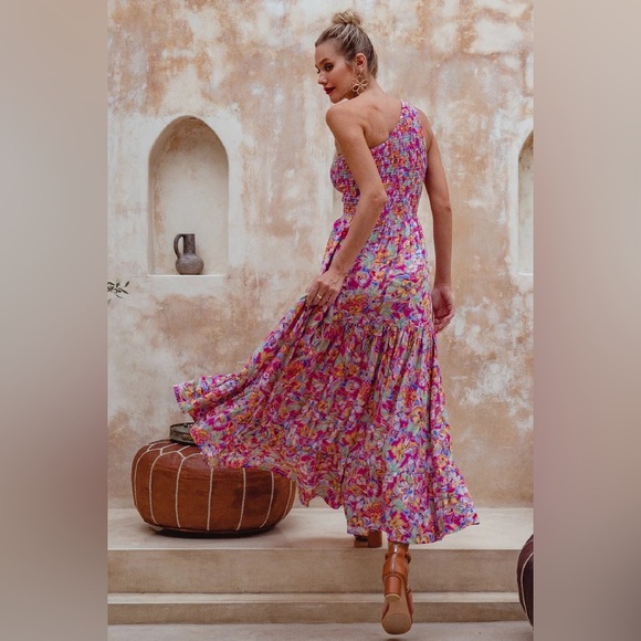 ELF| ‘Cassandra’ One Shoulder Vibrant Floral Maxi Dress - Picture 7 of 7